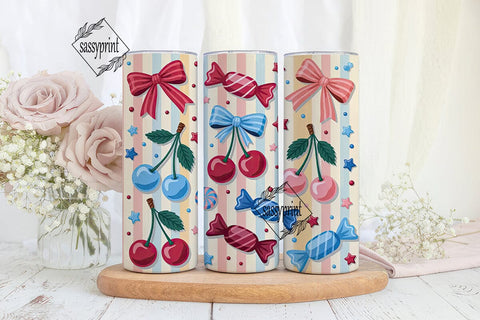 Patriotic Cherry Bow 20oz Tumbler Wrap Sublimation sassyprint 
