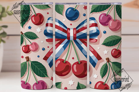 Patriotic Cherry Bow 20oz Tumbler Wrap Sublimation sassyprint 