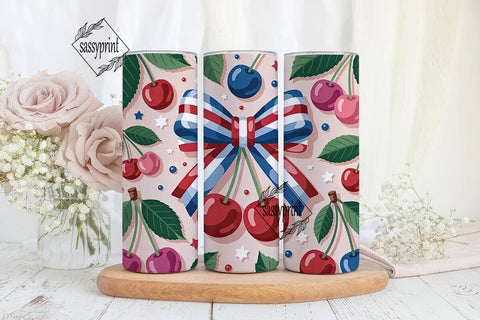 Patriotic Cherry Bow 20oz Tumbler Wrap Sublimation sassyprint 