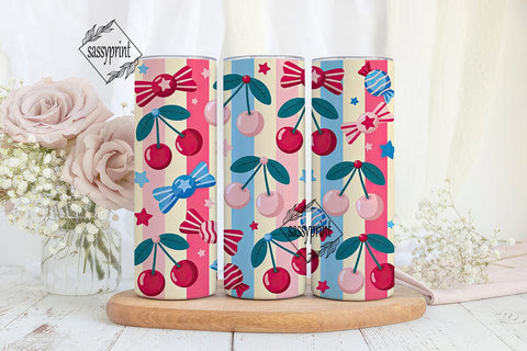 Patriotic Cherry Bow 20oz Tumbler Wrap Sublimation sassyprint 