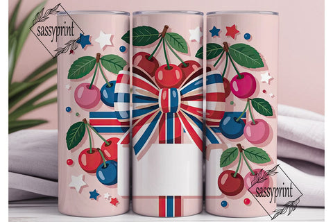 Patriotic Cherry Bow 20oz Tumbler Wrap Sublimation sassyprint 