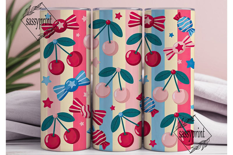 Patriotic Cherry Bow 20oz Tumbler Wrap Sublimation sassyprint 