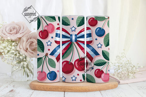 Patriotic Cherry Bow 20oz Tumbler Wrap Sublimation sassyprint 