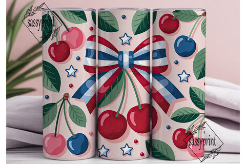 Patriotic Cherry Bow 20oz Tumbler Wrap Sublimation sassyprint 