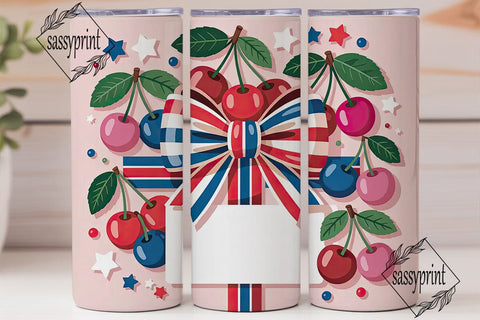 Patriotic Cherry Bow 20oz Tumbler Wrap Sublimation sassyprint 