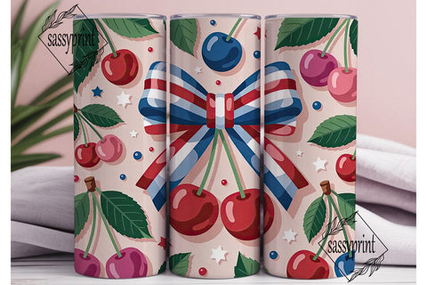 Patriotic Cherry Bow 20oz Tumbler Wrap Sublimation sassyprint 