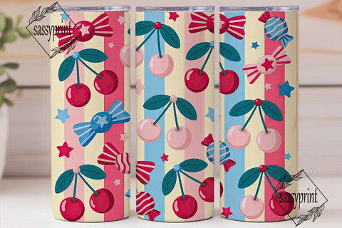 Patriotic Cherry Bow 20oz Tumbler Wrap Sublimation sassyprint 