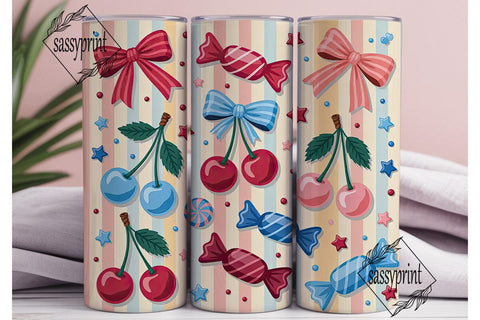 Patriotic Cherry Bow 20oz Tumbler Wrap Sublimation sassyprint 