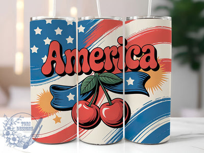 Patriotic Cherry Design 20oz Tumbler, USA Flag Wrap, Sublimation Gift, Patriotic Mug, 20oz Tumbler Design, Cherry Graphic, American Pride Theme Sublimation ToriDesigns 