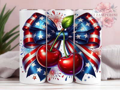 Patriotic Cherry Flag 20oz Tumbler Wrap, American Flag Design, Glossy Red Cherries, Independence Day Sublimation, USA Pride Wrap, 20oz Tumbler Design, PNG Tumbler Wrap Sublimation Li Zamperini 