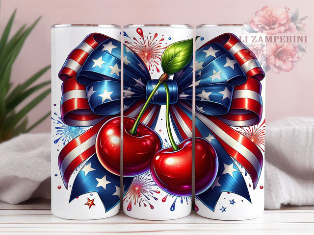 Patriotic Cherry Flag 20oz Tumbler Wrap, American Flag Design, Glossy Red Cherries, Independence Day Sublimation, USA Pride Wrap, 20oz Tumbler Design, PNG Tumbler Wrap Sublimation Li Zamperini 