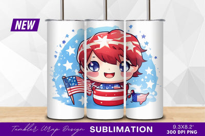 Patriotic Chibi Character With American Flag Sublimation Regulrcrative 