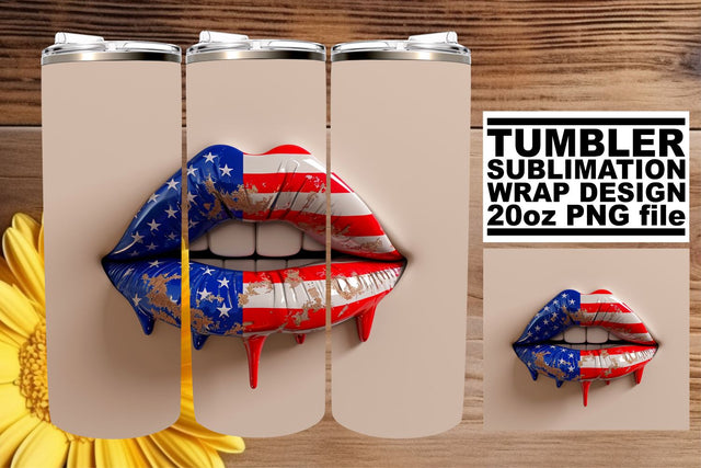 Patriotic Chic: USA Flag Lips Tumbler Wrap Sublimation afrosvg 