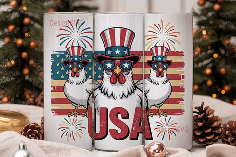 Patriotic Chicken 20oz Tumbler Wrap Sublimation DesignSVG 