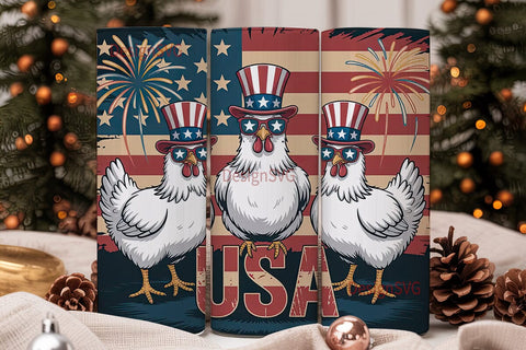 Patriotic Chicken 20oz Tumbler Wrap Sublimation DesignSVG 