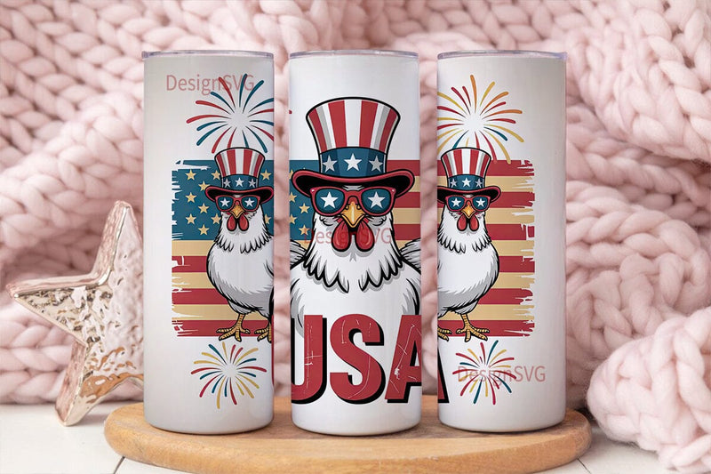 Patriotic Chicken 20oz Tumbler Wrap Sublimation DesignSVG 