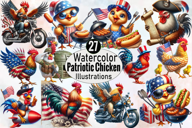 Patriotic Chicken 4th of July Sublimation Clipart Bundle Sublimation SVGArt 