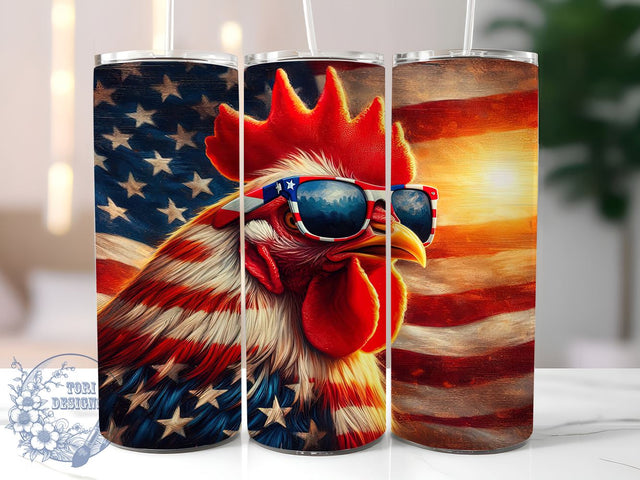Patriotic Chicken American Flag 20oz Skinny Tumbler, 4th Of July Tumbler Png, Straight & Tapered Tumbler Wrap, Instant Digital Download Sublimation ToriDesigns 