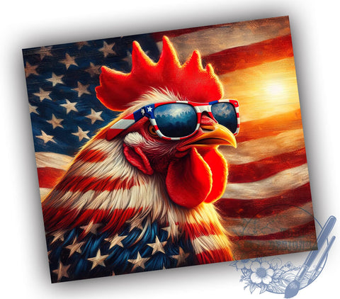 Patriotic Chicken American Flag 20oz Skinny Tumbler, 4th Of July Tumbler Png, Straight & Tapered Tumbler Wrap, Instant Digital Download Sublimation ToriDesigns 