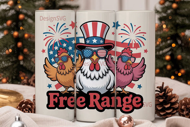 Patriotic Chickens 20oz Tumbler Wrap Sublimation DesignSVG 