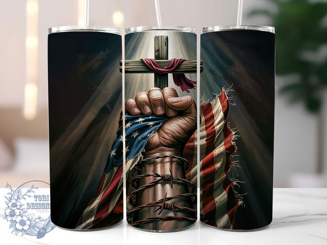 Patriotic Christian Cross Tumbler Wrap, Patriotic Tumbler Wrap, 20oz Sublimation, Religious Tumbler, Faith American Tumbler, USA Cross Design, Christian Tumbler Art Sublimation ToriDesigns 