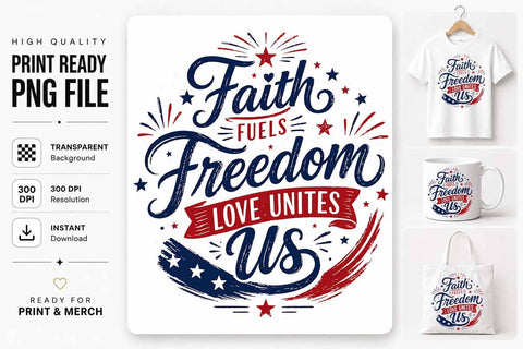 Patriotic Christian PNG Faith Fuels Freedom Sublimation Design SVG BillahCrafts 