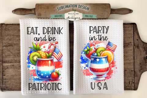 Patriotic Cocktail Drinks Sublimation Kitchen Towel Designs Sublimation Ewe-N-Me Designs 