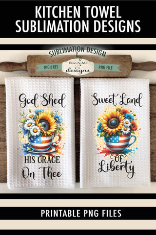 Patriotic Coffee Cups with Sunflowers - Sublimation Kitchen Towel Sublimation Ewe-N-Me Designs 