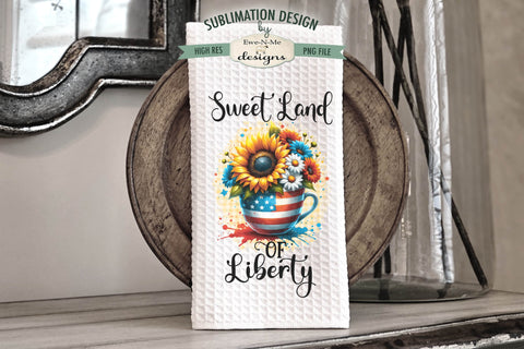 Patriotic Coffee Cups with Sunflowers - Sublimation Kitchen Towel Sublimation Ewe-N-Me Designs 