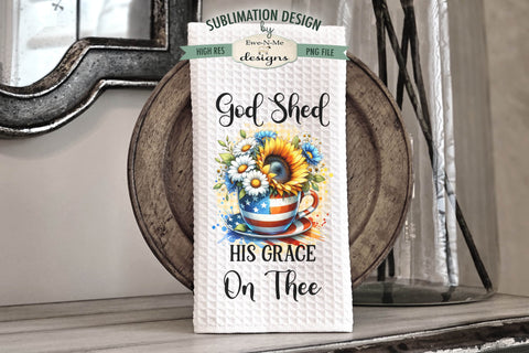 Patriotic Coffee Cups with Sunflowers - Sublimation Kitchen Towel Sublimation Ewe-N-Me Designs 