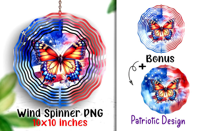 Patriotic Colorful Butterfly Wind Spinner 10x10 inches PNG Sublimation Dina.store4art 