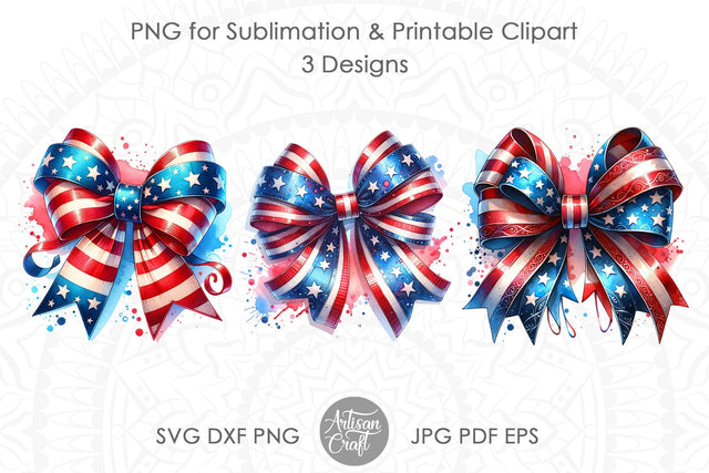 Patriotic Coquette Bows, American bow Sublimation Artisan Craft SVG 