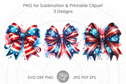 Patriotic Coquette Bows, American bow Sublimation Artisan Craft SVG 