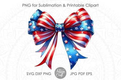 Patriotic Coquette Bows | Red White Blue Bow Sublimation Artisan Craft SVG 