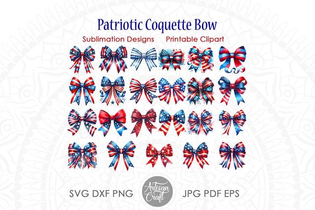 Patriotic Coquette Bows | Red White Blue Bow Sublimation Artisan Craft SVG 