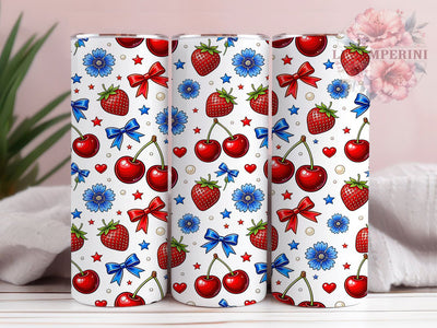 Patriotic Coquette Pattern 20oz Tumbler, Coquette Style, Patriotic Pattern, American Pride, July 4th, Whimsical Charm, Skinny Tumbler, Sublimation PNG Sublimation Li Zamperini 