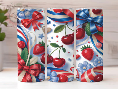 Patriotic Coquette Pattern 20oz Tumbler, Red White Blue, Festive Design, Seamless Pattern, Decorative Composition, Skinny Tumbler, Sublimation PNG Sublimation Lara' s Designs 
