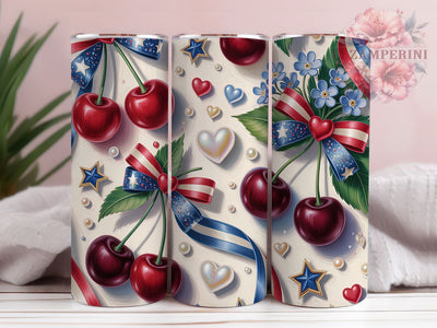 Patriotic Coquette Seamless 20oz Tumbler, Patriotic Coquette, Red White Blue, Elegant Design, Girly Patriotic, 20oz Tumbler Wrap, Sublimation PNG Sublimation Li Zamperini 