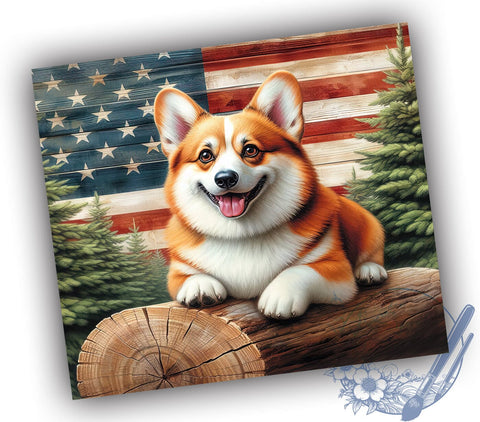 Patriotic Corgi American Flag Tumbler Wrap, Corgi, American Flag, Tumbler Wrap, Sublimation Design, Patriotic Dog, Dog Lover Gift, 4th of July Decor Sublimation ToriDesigns 