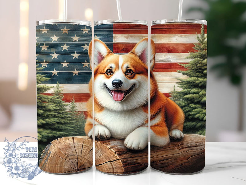 Patriotic Corgi American Flag Tumbler Wrap, Corgi, American Flag, Tumbler Wrap, Sublimation Design, Patriotic Dog, Dog Lover Gift, 4th of July Decor Sublimation ToriDesigns 