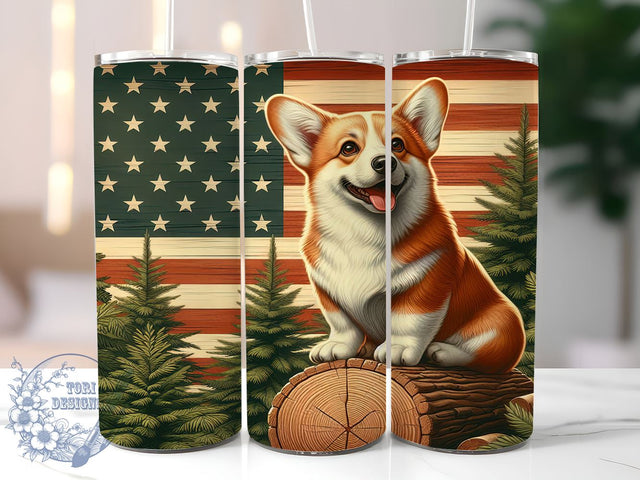 Patriotic Corgi American Flag Tumbler Wrap, Corgi, American Flag, Tumbler Wrap, Sublimation Design, Patriotic Dog, Dog Lover Gift, 4th of July Decor Sublimation ToriDesigns 