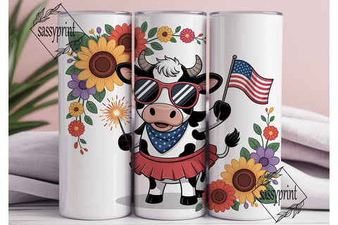 Patriotic Cow 20oz Tumbler Wrap Sublimation sassyprint 