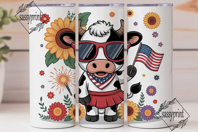 Patriotic Cow 20oz Tumbler Wrap Sublimation sassyprint 