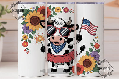 Patriotic Cow 20oz Tumbler Wrap Sublimation sassyprint 