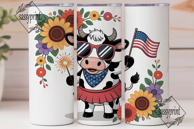 Patriotic Cow 20oz Tumbler Wrap Sublimation sassyprint 