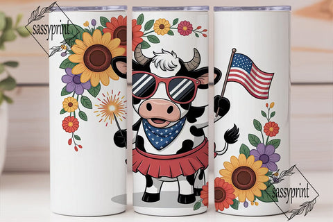 Patriotic Cow 20oz Tumbler Wrap Sublimation sassyprint 