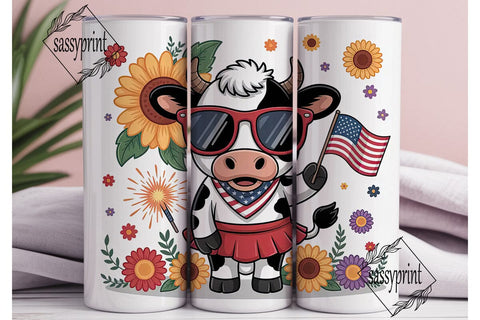 Patriotic Cow 20oz Tumbler Wrap Sublimation sassyprint 