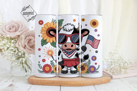 Patriotic Cow 20oz Tumbler Wrap Sublimation sassyprint 