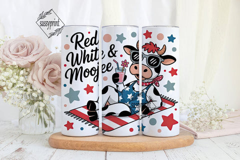 Patriotic Cow Tumbler Wrap PNG Sublimation sassyprint 