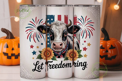 Patriotic Cow Tumbler Wrap Sublimation PixelChick 